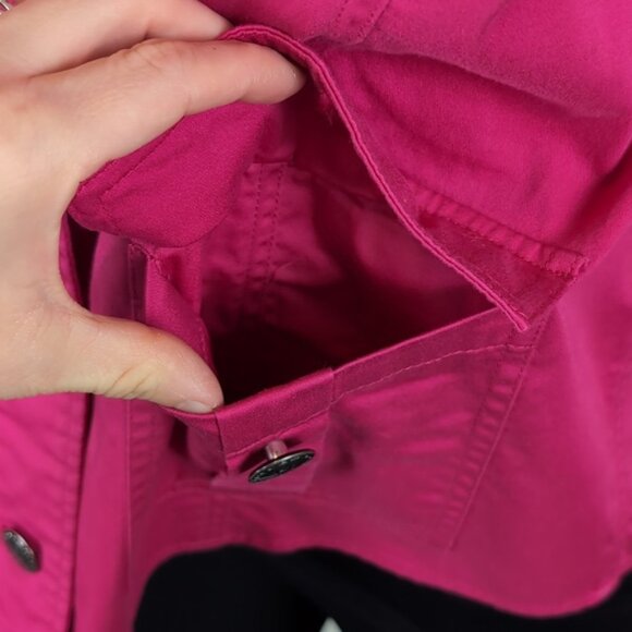 Peter Nygard Fuchsia Pink Jean Jacket Cropped Sleeve Cotton Denim Buttoned - Picture 5 of 15